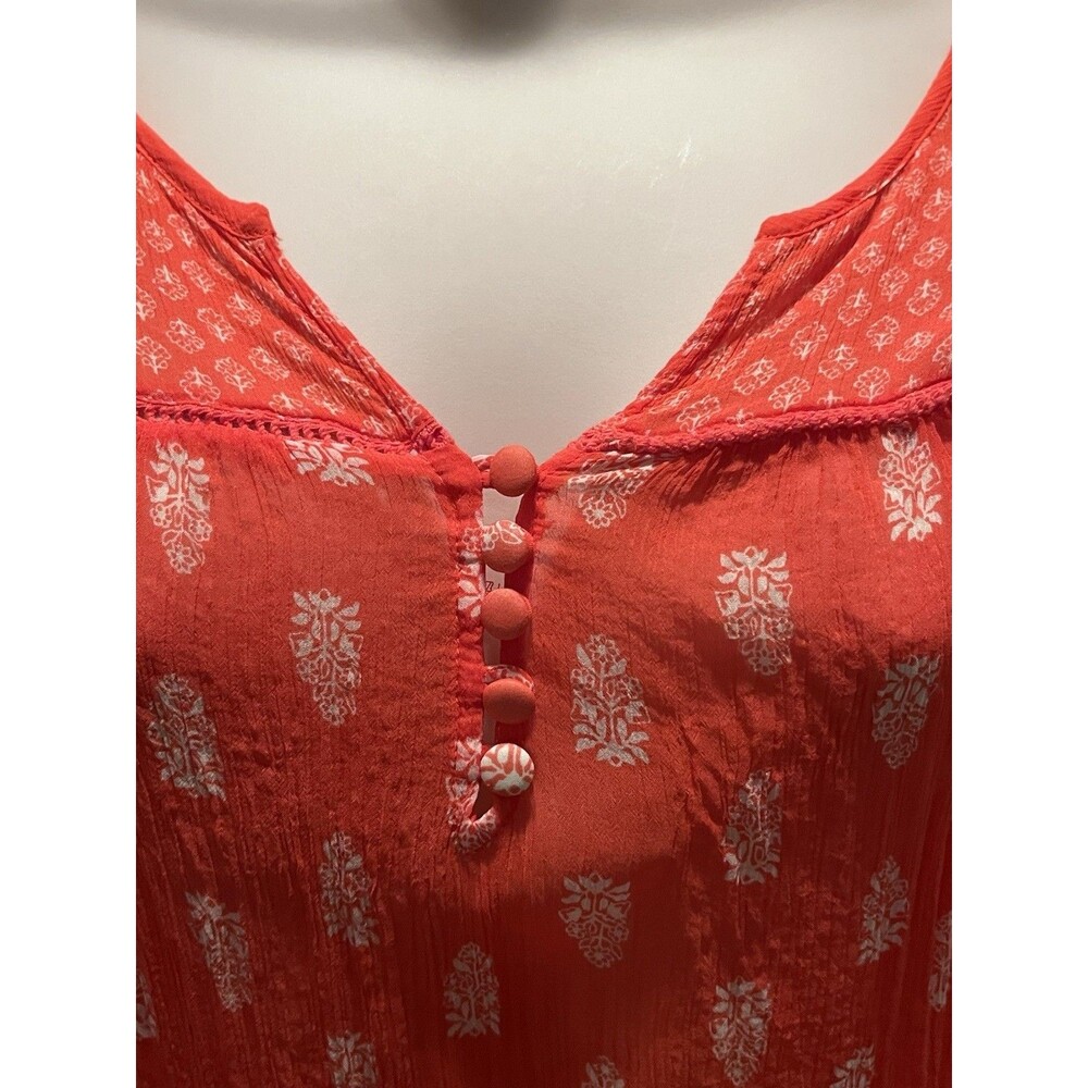 Lucky Brand Floral Sheer Womens XS Orange Red Coral Fairy Boho Peasant Cottage - Picture 3 of 11